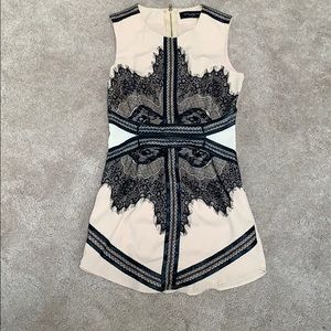 Nude neutral and black lace dress